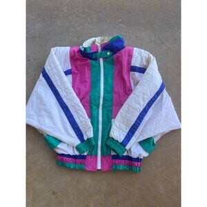 Vintage East West Colorblock Nylon Jacket L White Pink Green Purple Retro Windbr